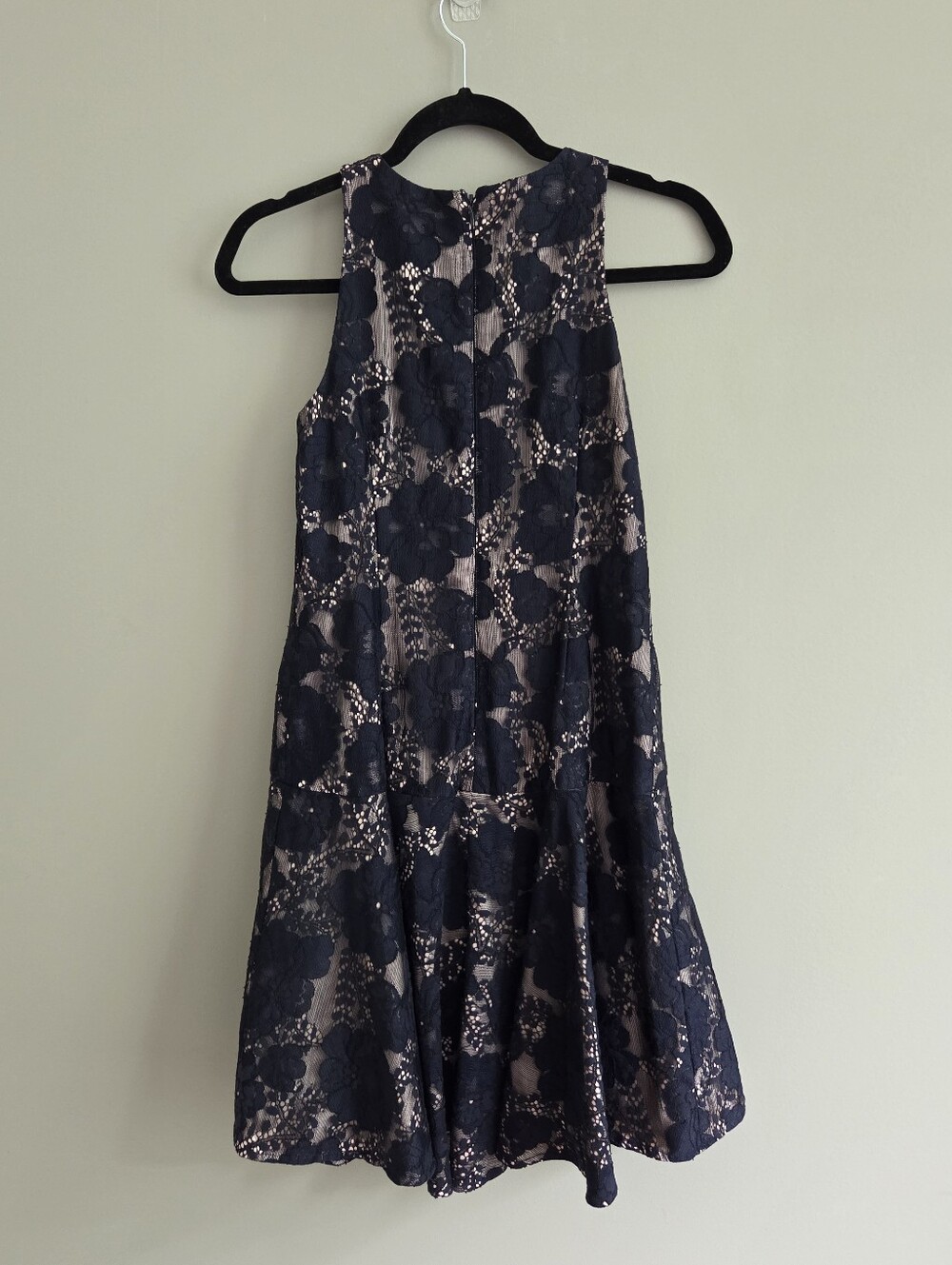 Eliza J Sleeveless Petite FloralLace Drop Waist Mini Dress Dark Navy Size 2P - Picture 3 of 7